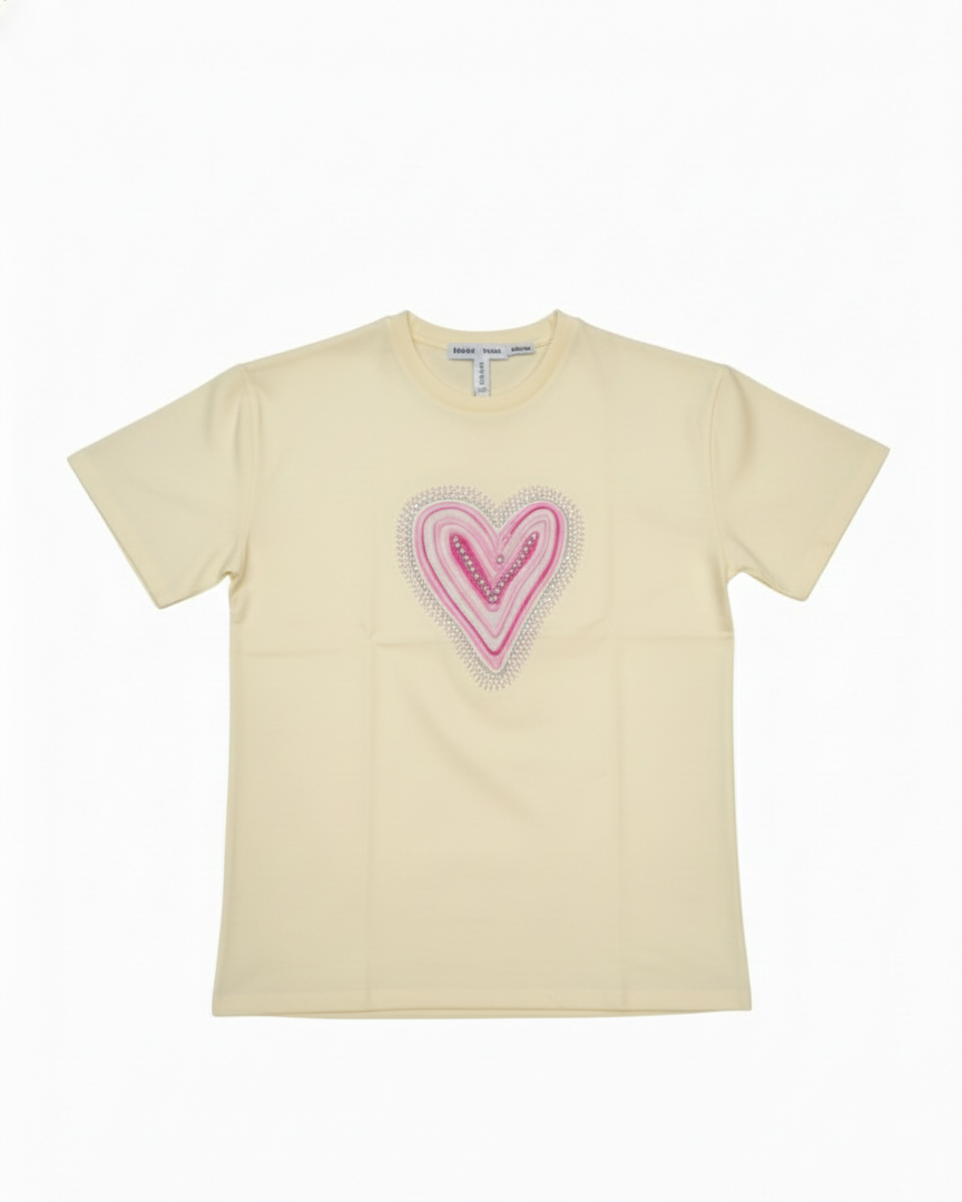 ক্রিম হার্ট এমব্রয়ডারি টি-শার্ট